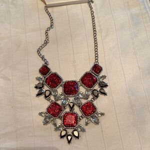 Elegant Red and Silver Statement Necklace. Show stopping necklace. New with tags